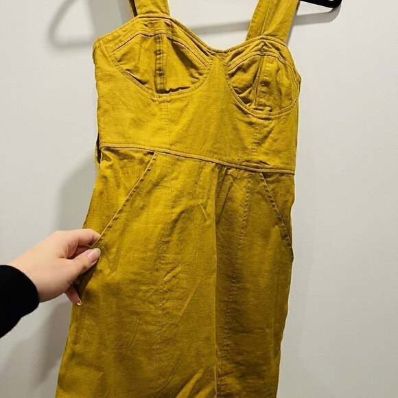 Urban Outfitters Angelique Corset Bustier Mustard Yellow Linen Mini Dress size 2 - Picture 3 of 8